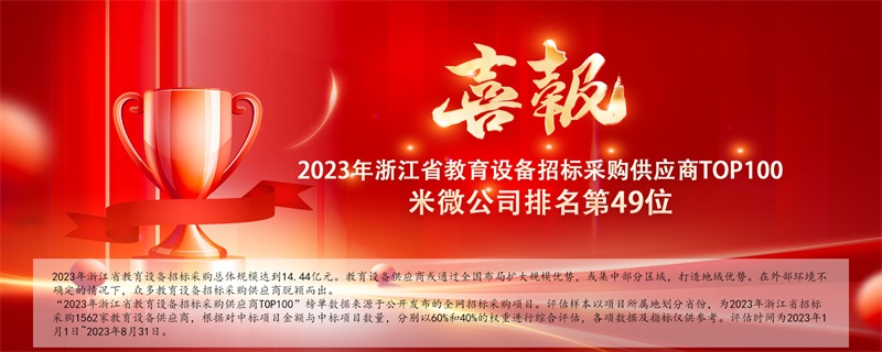 米微榮登2023年浙江省教育設(shè)備招標(biāo)采購(gòu)供應(yīng)商TOP100